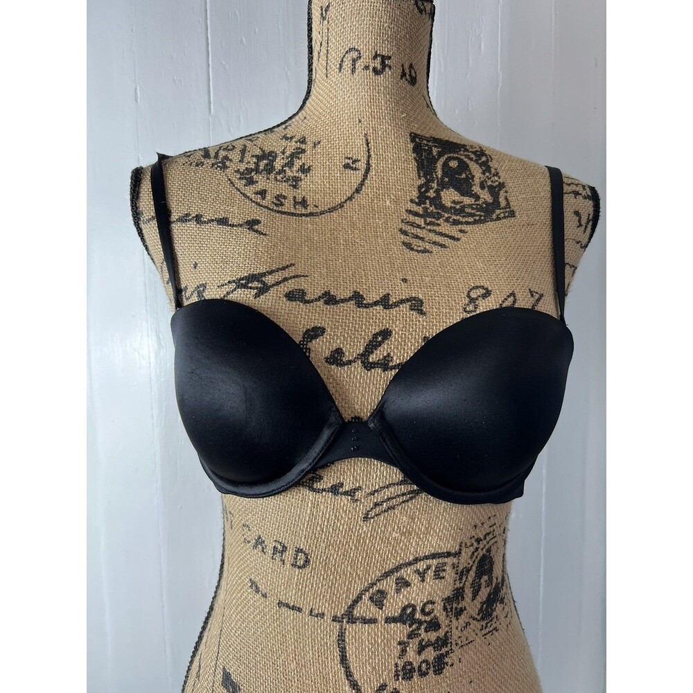 Victoria's Secret Woman's 34B Biofit Multi-Way Strapless  Black Satin Padded